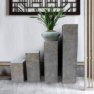 中式仿石古柱底座架祥云展示柱复盆景底架装户smf-dz外庭院花饰落