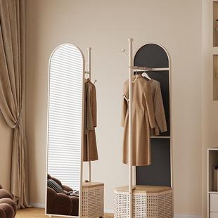 奶油风铁艺全身镜家AKX用试衣镜可收纳旋帽穿衣镜衣架子挂衣架一
