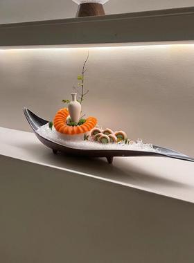 海鲜刺身三商文鱼拼盘盘干创意日式料理FHG餐具金枝玉叶冰用高档