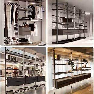 铝合金立柱式金属衣柜 客厅开放式书柜步入式顶天立地衣架杆家用