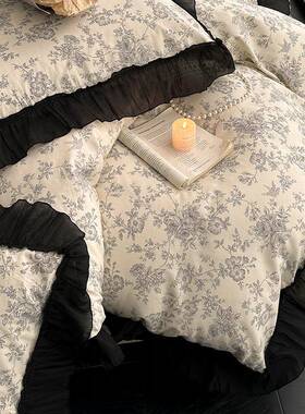 复古法式赫风花边床上四件套蕾三lxy20251丝花被套床边单本笠件套