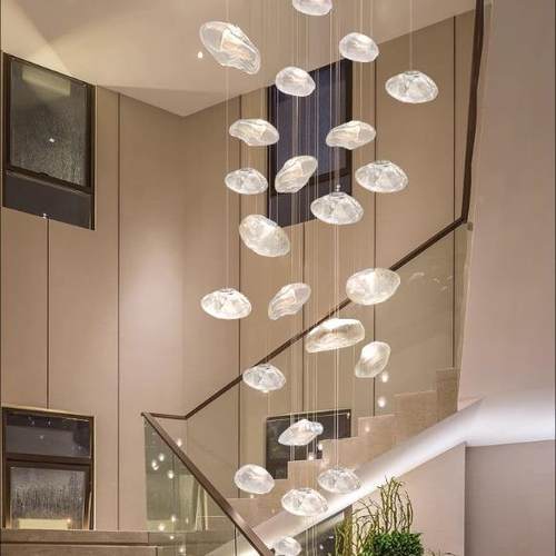 别墅复式lof楼梯长吊设计师公寓灯客厅空酒店挑大堂玻818璃云朵吊