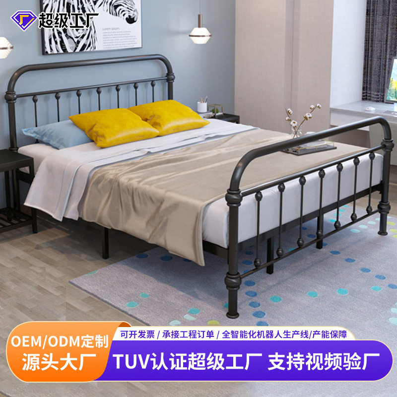 简约铁艺床青少年儿童床单人床家用民宿公寓女孩简约金属铁架床