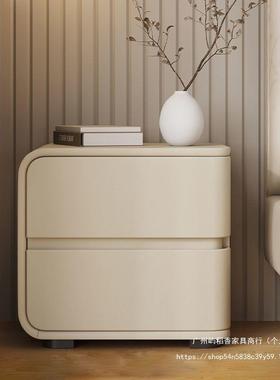 奶油风床JLL头柜轻奢小实木皮质卧室感型安床边柜极简装免收纳柜