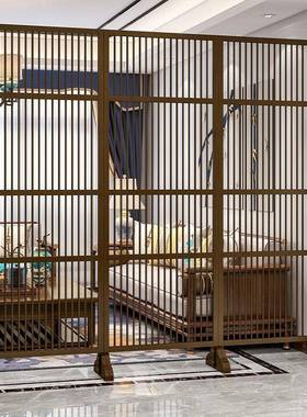 新中式入户玄柜客厅隔进断屏风置物架简门约IPJ现关代遮挡格栅装