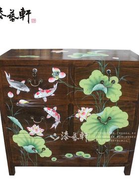 新中式香樟木实100111斗柜彩绘四斗柜储物柜玄关子大容量收纳橱柜