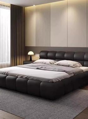 小泡芙PRM床现代简约皮床大奶油风高端气户型主卧双黑色纳帕皮艺
