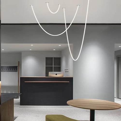 极简线间条灯设计客373厅餐师厅lo吊ft挑高挑空复式楼别墅楼梯线