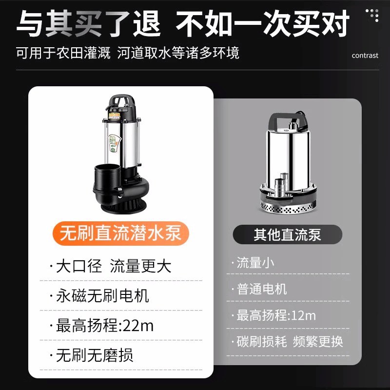 无刷切割直流潜水泵排污水泵V2V8V0V72V大流量