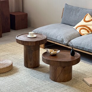 侘寂风茶几树墩角几实木设计师民宿小茶桌圆蘑菇创意沙发边几组合