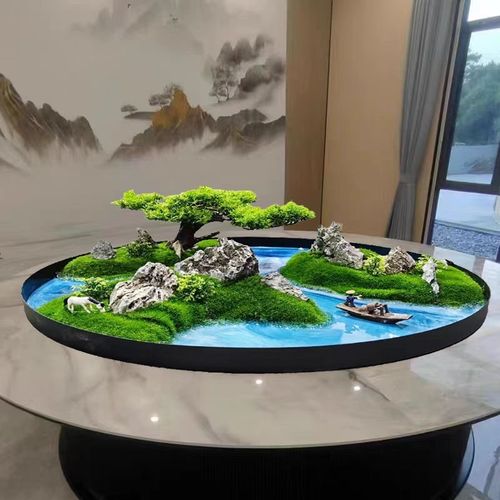 大圆桌转盘中间造景微景观假花艺酒店餐桌台面装饰摆件摆花中式景