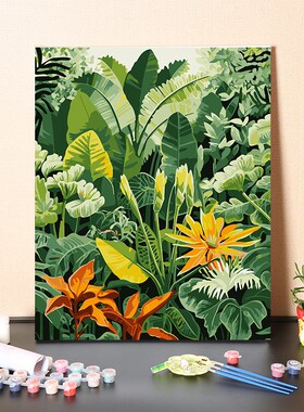数字油画diy手工填充热带雨林绿植治愈画客厅卧室手绘涂色油彩画