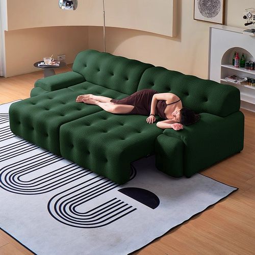 罗奇堡电动沙发床两用客厅零靠墙小户型伸缩功能绿色直排布艺沙发