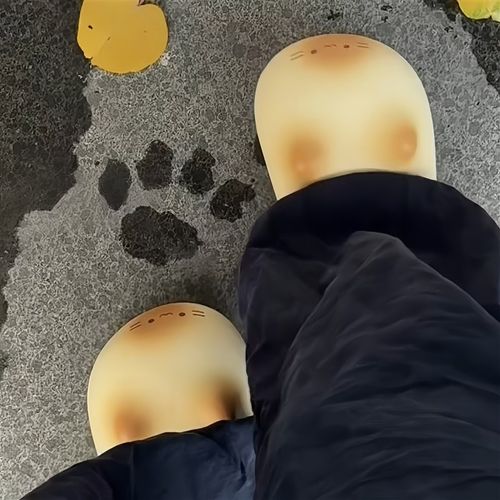 可爱小猫爪印拖鞋棉鞋女款冬外穿包跟防水外穿保暖家居猫爪印拖鞋