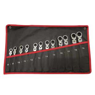 棘轮扳手帆布挂袋12PC可调节活动头两用72齿摇头汽修工具棘轮式