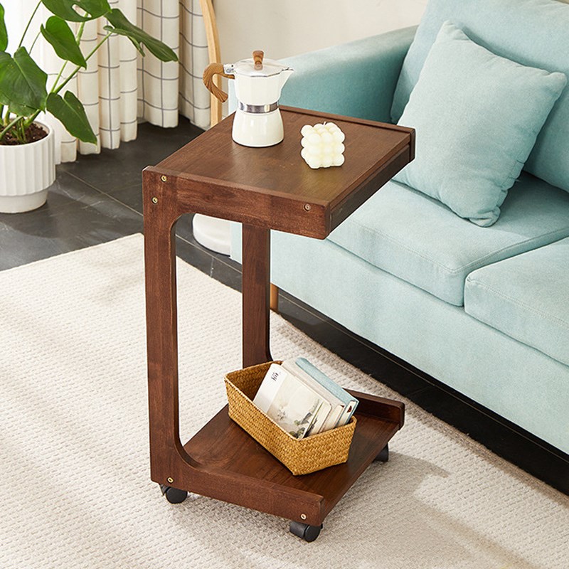 带万向轮子可移动床头柜边几创意角几实木桌子沙发小茶几旋转推车