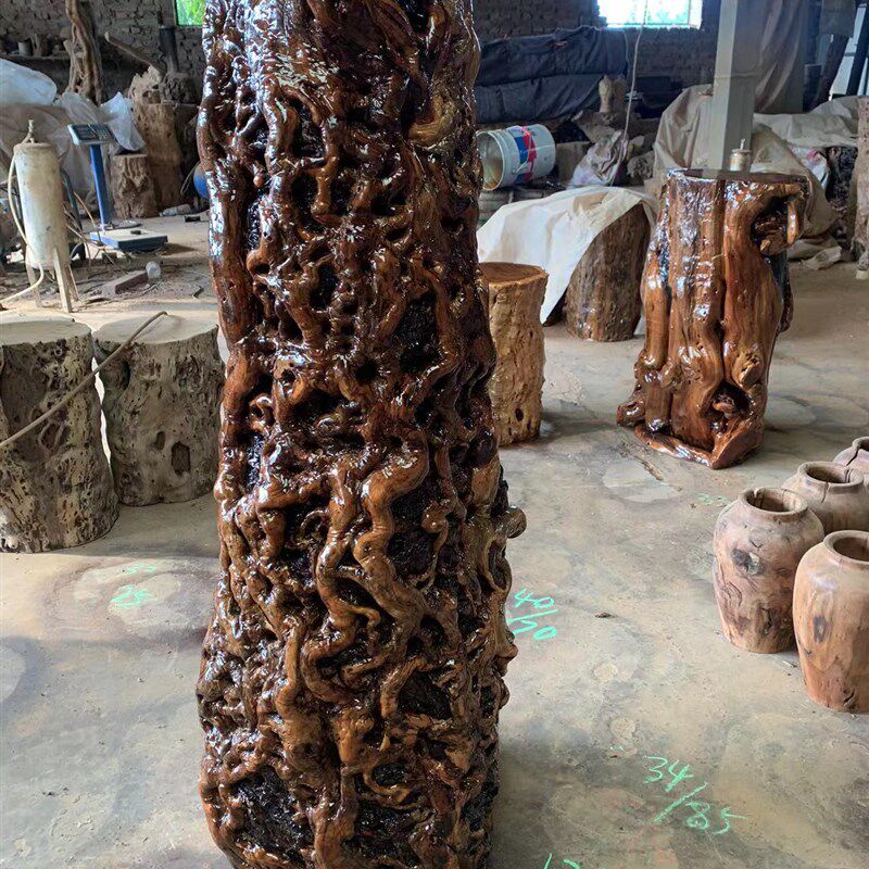 根雕枣木墩子原木树桩树墩树根茶几凳子实木圆墩坐凳花架摆件底座