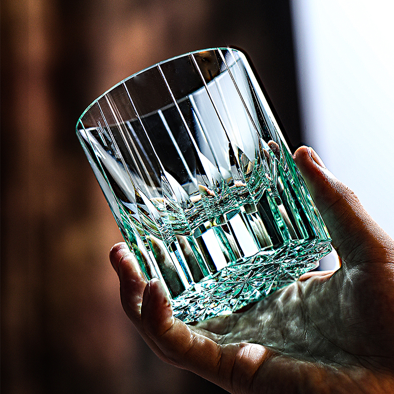 江户切子K9星芒杯刃纹手刻高端手工无铅水晶杯威士忌洋酒杯高级感