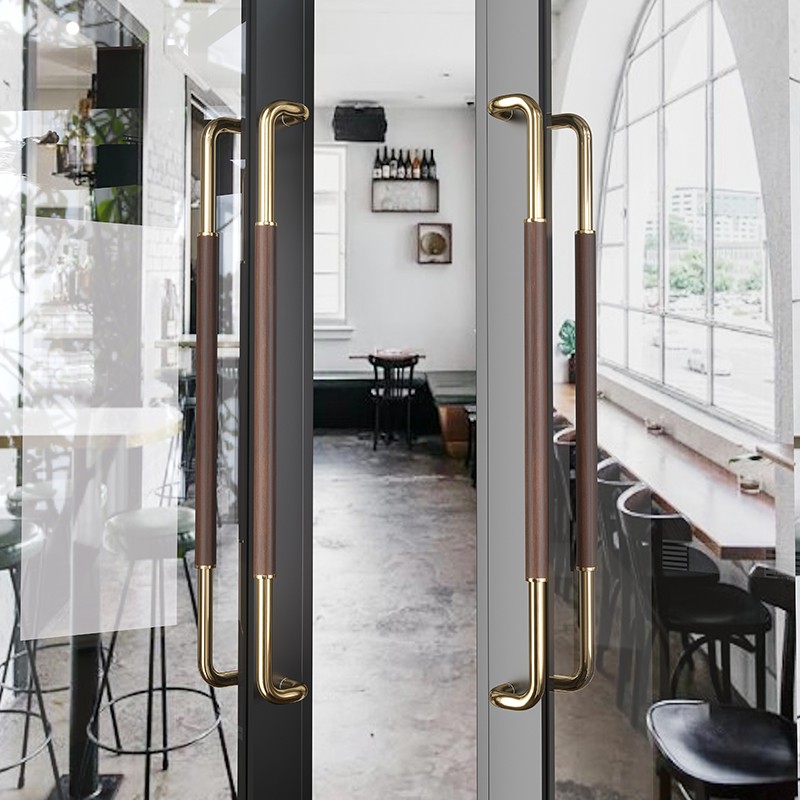 加厚不锈钢玻璃门拉手酒店包厢高档实木金色大门把手推拉门大把手