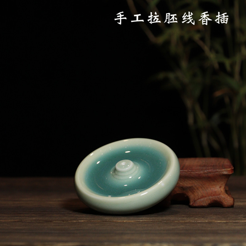 紫岚钧舍 手工拉胚制作线香插青瓷梅子青釉色满釉支烧香道用品