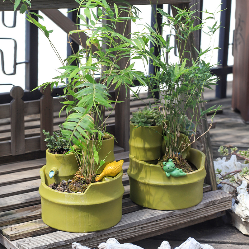 田园仿竹子树脂多肉花盆创意个性阳台花园布置微景观造景装饰花盆