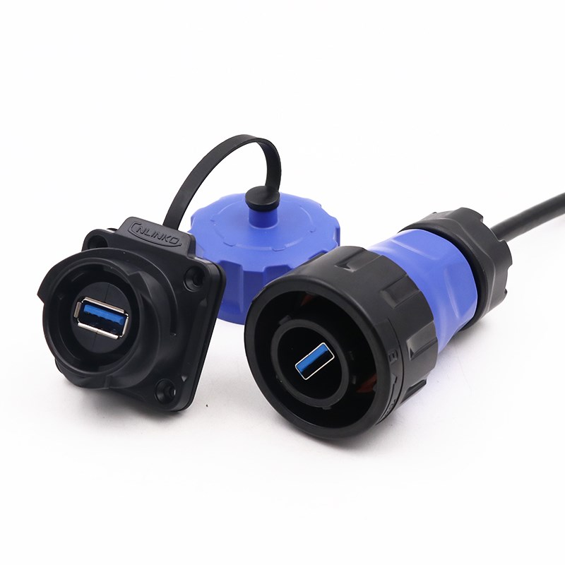 凌科YM2防水USB3.0接口航空IP8插头插座 工业数据连接器防盐雾