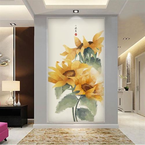现代简约玄关装饰画太阳花客厅沙发背景墙墙纸壁纸壁画墙布向日葵