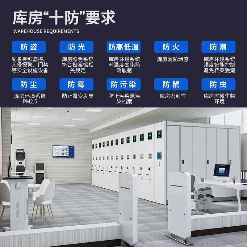 智慧档案库密集架恒温恒湿防尘智能档案室十防RFID档案管理密集柜