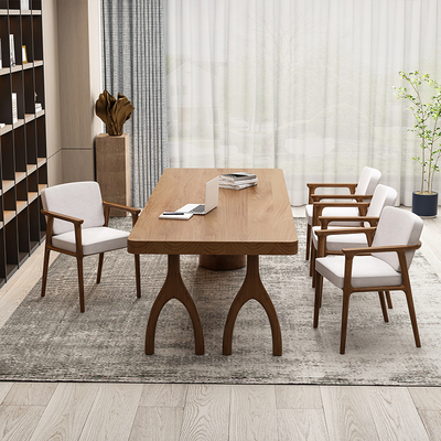 全实木会议桌长桌办公桌原木大板桌简约现代工作台图书馆洽谈桌椅