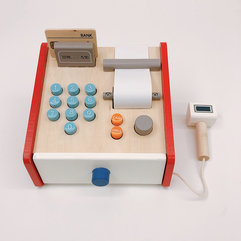 出口德国儿童过家家木质仿真超市收银机刷卡机数钱币财商培养