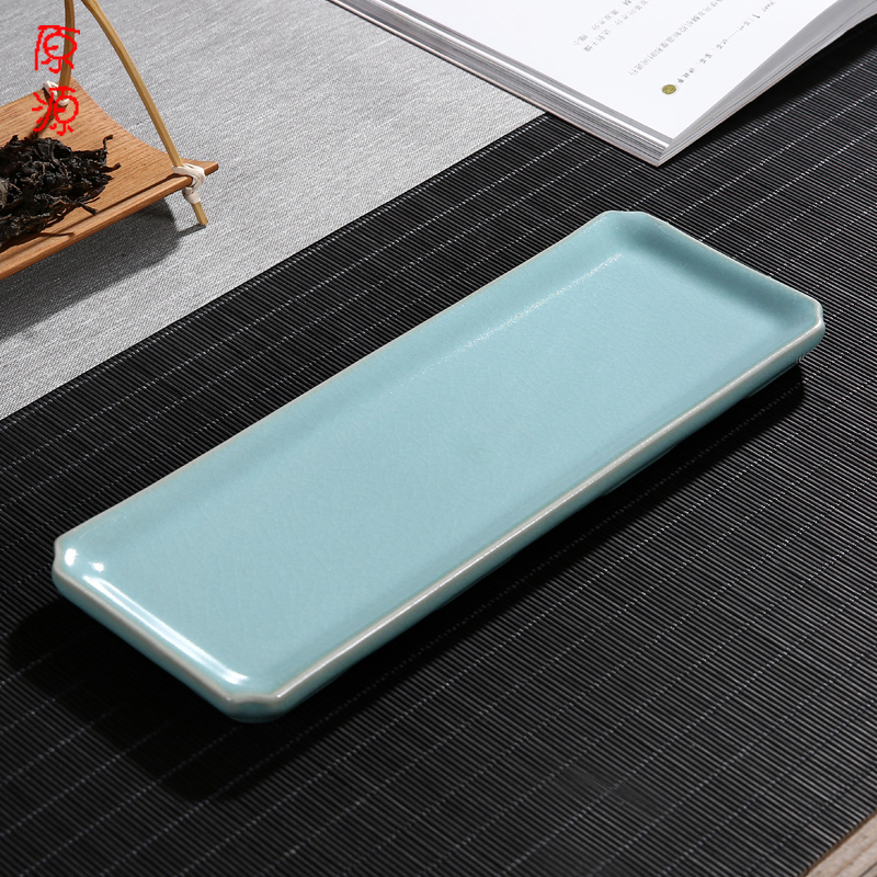 原源 长方形干泡茶盘汝窑开片小托盘一壶二杯天青汝瓷小茶托茶台