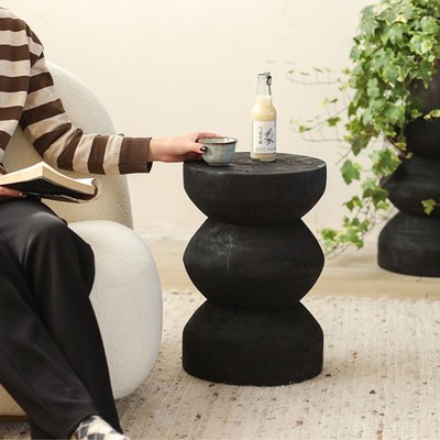 侘寂风实木茶几客厅家用圆形沙发小边几矮凳花几民宿复古装饰凳子