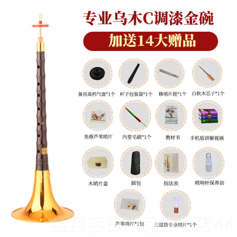 高档家彪乌木镜D调面堂唢呐乐器初学者全套王高级喇叭民族门入专