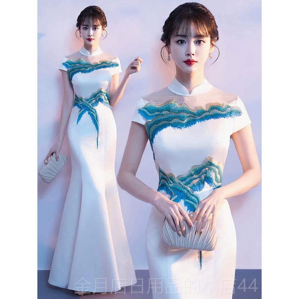 高档型大合唱团演出服装中人式千江山红裙主持晚礼里服主唱制服