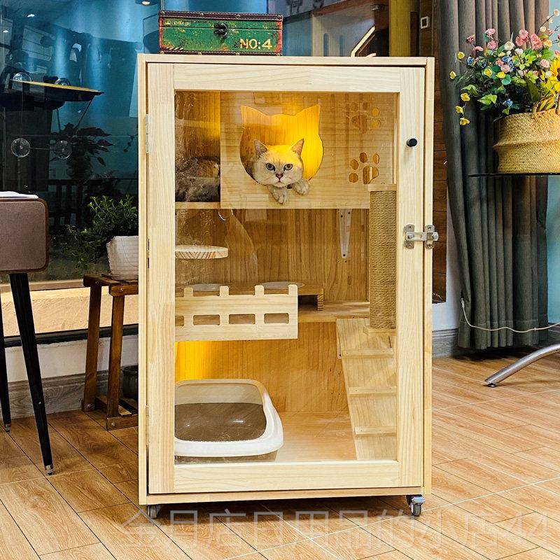 高档实木猫别墅猫笼门子单用猫窝床猫爬架透明门繁育实笼带猫舍笼图片