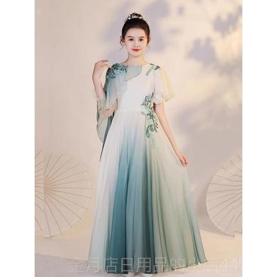 高档高端儿童礼女童风弹古筝演出服民乐合唱中国超古仙雪纺风礼服