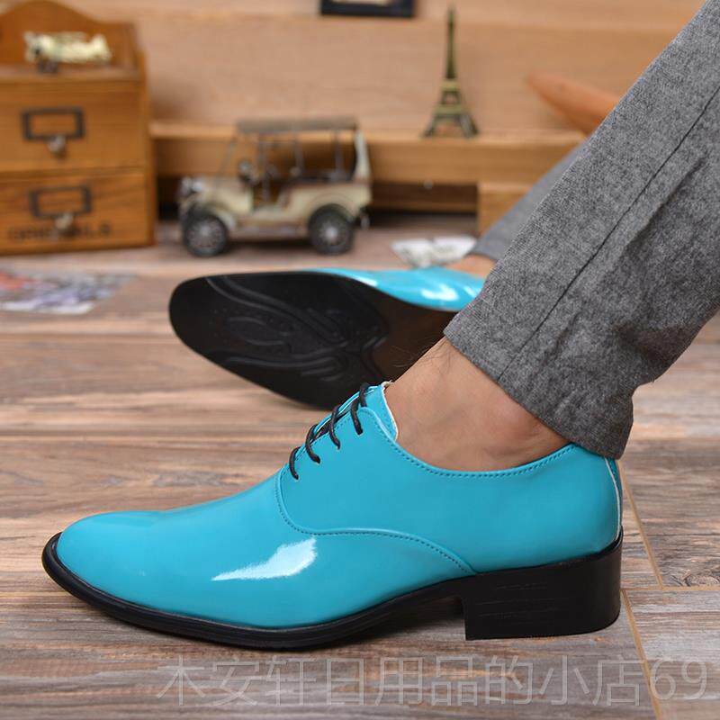 正品德比夜皮鞋男式红尖色漆皮高跟男式皮增高潮鞋总会发型师头亮