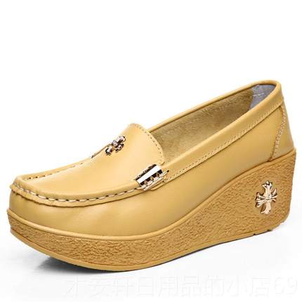 正品203鞋春季新款浅口厚2底松软底舒适百搭摇糕摇女坡跟妈妈休闲