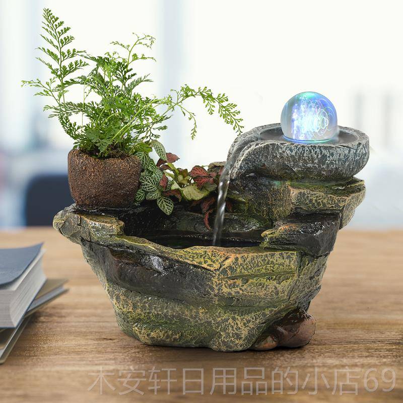 正品轮创意假山桌面流水泉摆件风水招财室内水晶盆景喷装饰球开业