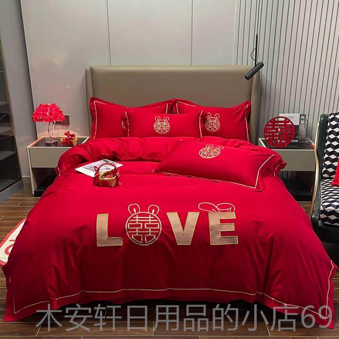 正品百子图婚庆被套全绿色新婚人品绣花纯棉斜纹双喜床被四棉件套