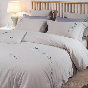 正品 刺绣纯棉床上用品水洗中绣被套床单中花国风 全棉四件棉套新式