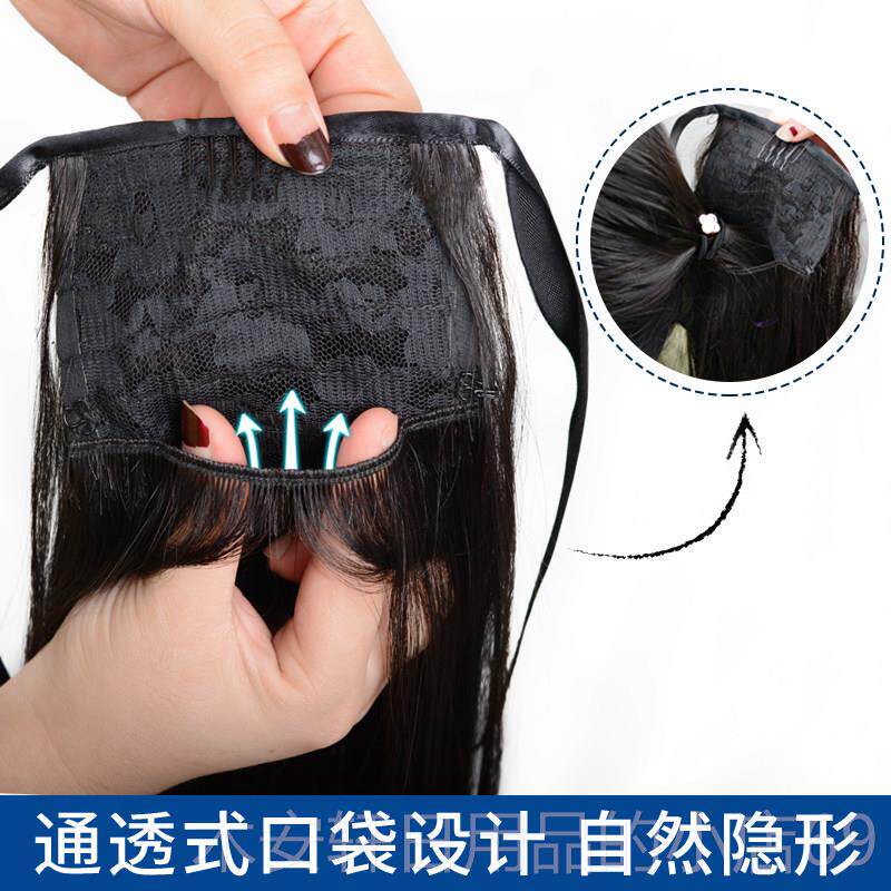 正品真发尾马绑带式口袋马尾辩女长直发真人发丝假马尾染双马尾发