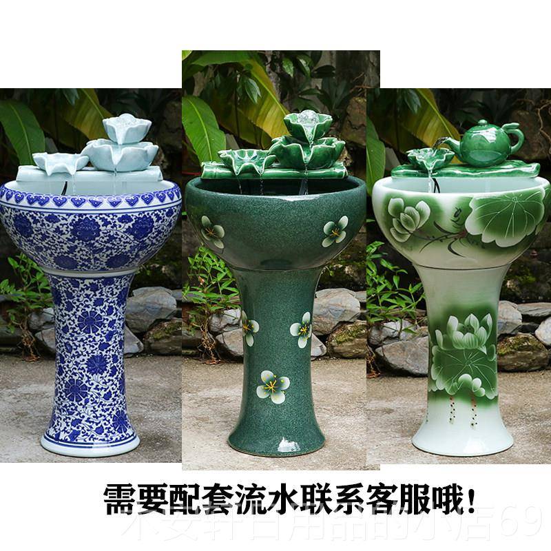 正品景德镇陶落地立柱式莲鱼缸特号大金鱼缸睡碗莲瓷荷花盆锦鲤缸