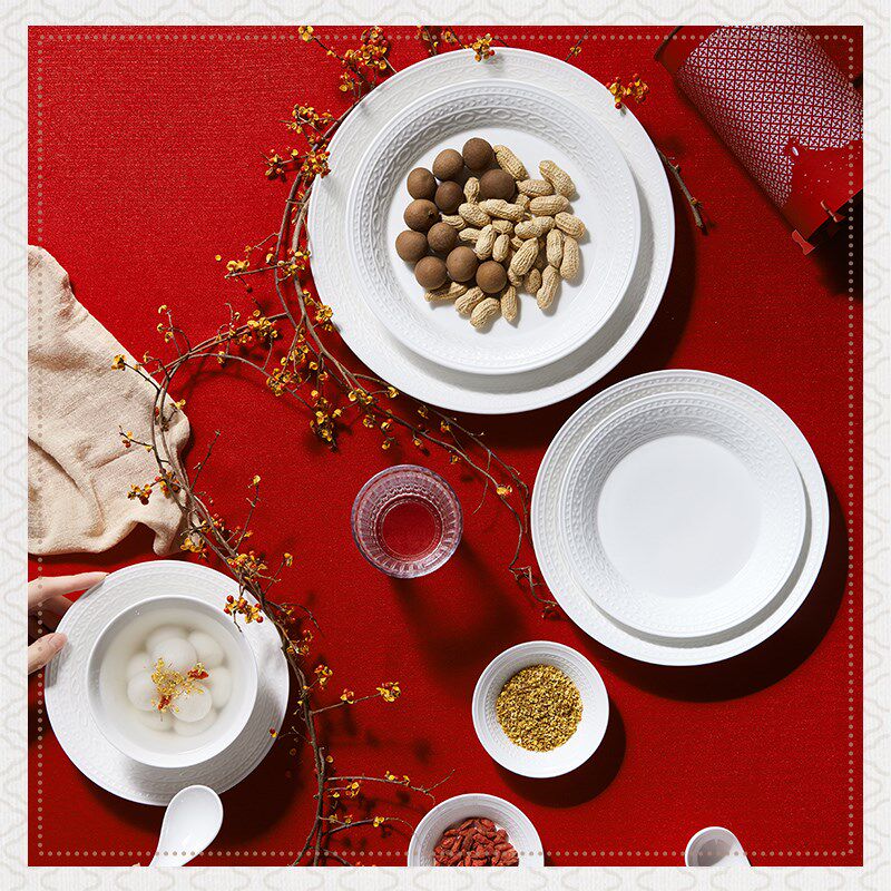 玛戈隆特事事如意骨瓷散件餐具浮雕家用汤碗面碗饭碗鱼盘汤盘调羹