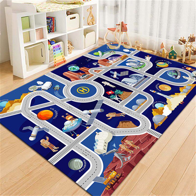 城市交通停车场地垫卡通公路地毯儿童汽车轨道爬行垫早教游戏毯