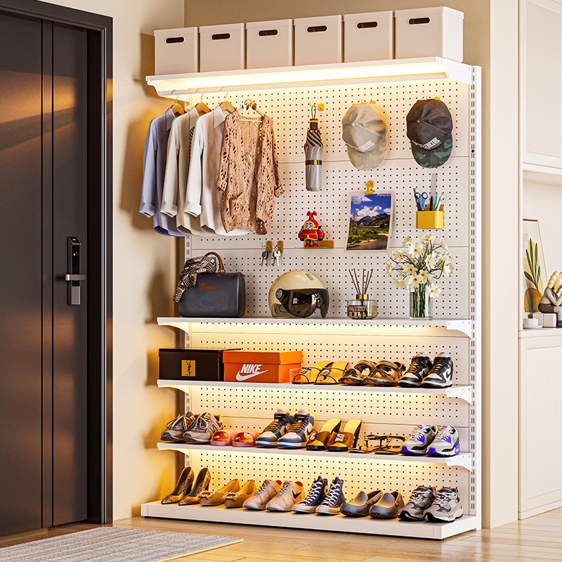 开放衣柜钢制货架衣帽间家用卧室衣架简易货架铁艺鞋架金属洞洞板