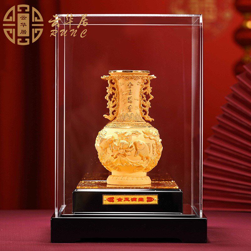 金玉满堂绒沙金花瓶中式摆件家居客厅酒柜装饰品新居乔迁工艺礼品