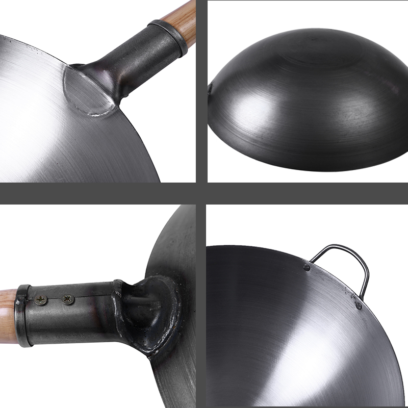 饭店老式熟铁锅家用轻巧炒菜锅不粘锅圆底锅燃气灶锅电磁炉锅铁锅