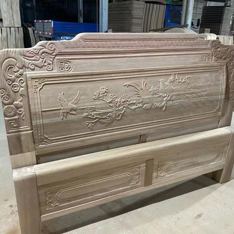 现代雕花仿古实木床1.8米白坯 主卧室格木古典人床白茬床头床尾