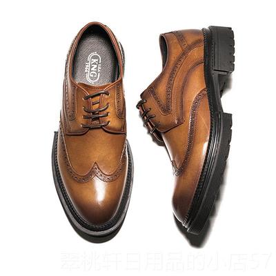 正品新款皮皮男真休韩版百搭漆皮圆头英鞋伦厚底商务男鞋结婚新郎